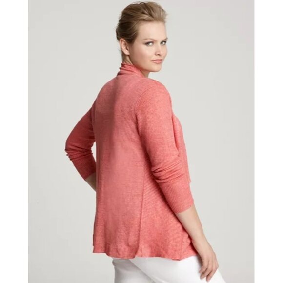 Eileen Fisher Cascading Open Front Long Sleeve Cardigan in Coral Pink Size XS - Picture 9 of 9